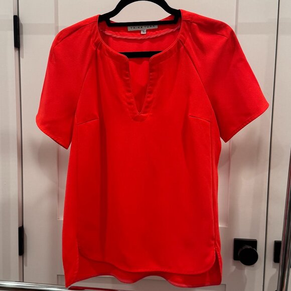 Trina Turk Neon Pink/Orange V-Neck Sleeve Blouse, Size S - Picture 1 of 4